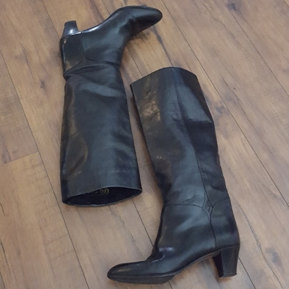 Vintage Shoes - Vintage - Tiamo Knee High Black Leather Boots